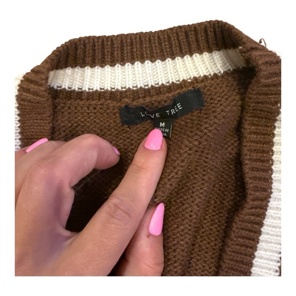 Love Tree Brown Cardigan with White Accents - Picture 2 of 3
